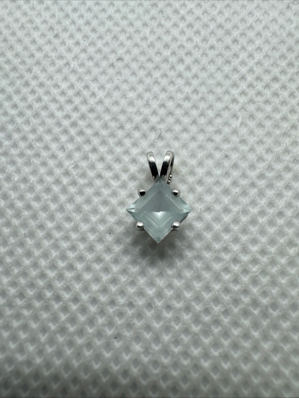 Solid 14K White Gold Large Princess Cut Natural Light Blue Aquamarine Pendant